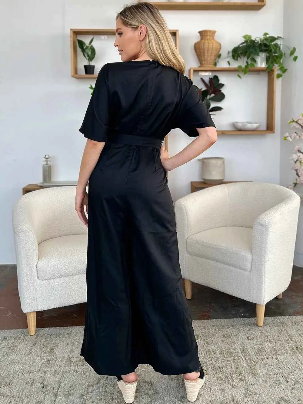 V-Neck Tied Side Slit women Jumpsuit