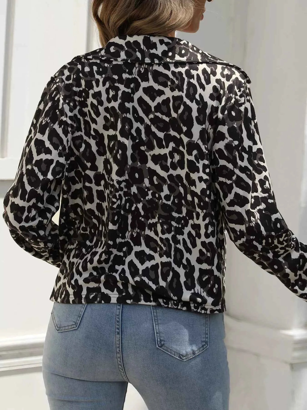 Leopard Print Button Up Casual Jacket