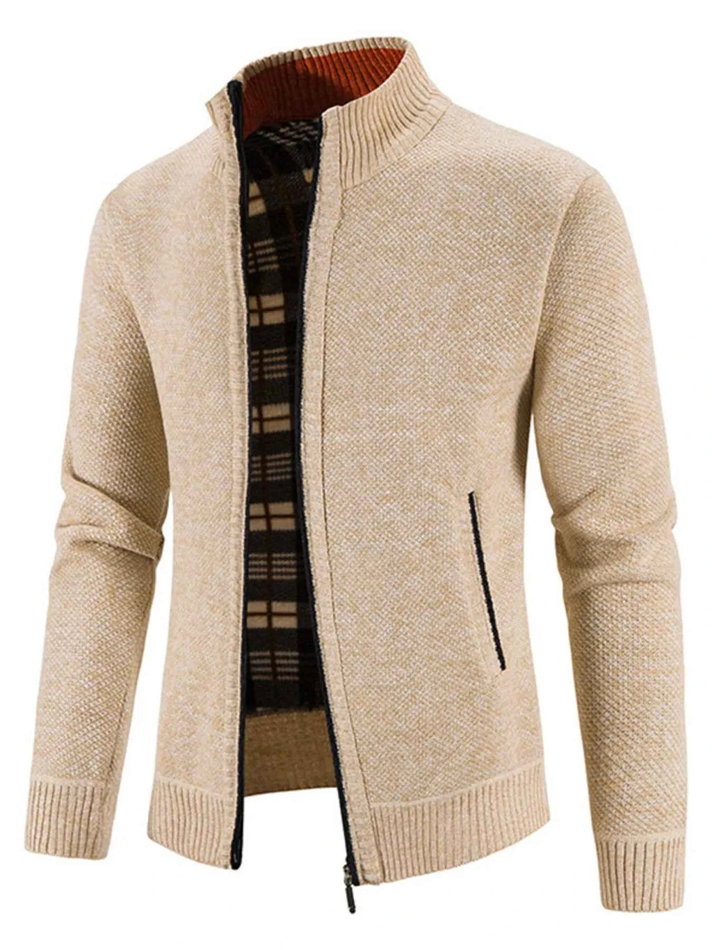 Men's Plus Size Zip-Up Long Sleeve Cardigan