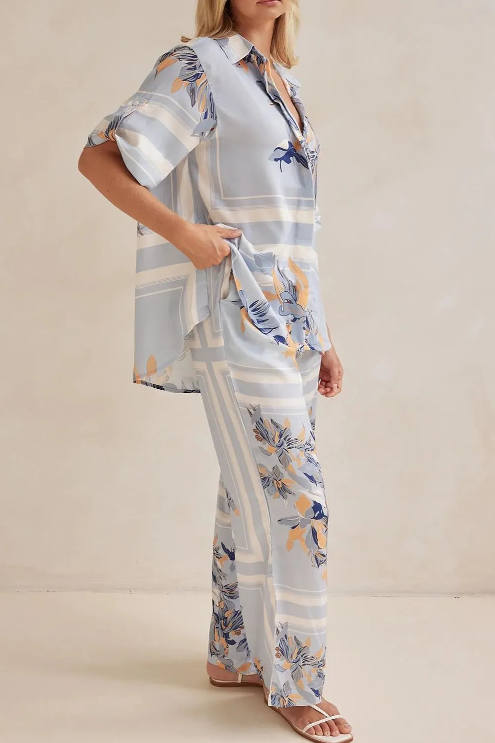 Printed Button Up Shirt and Pants Set - CHIC TB
