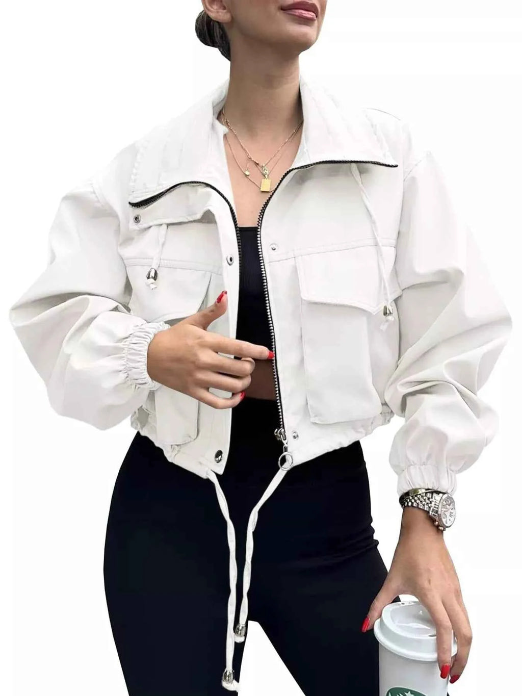 Drawstring Hem Zip Up Jacket