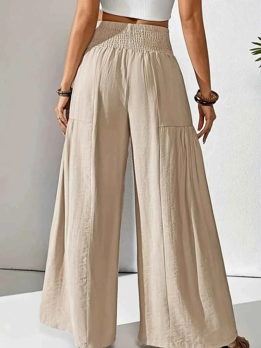 Smocked Waist Wide Leg Pants.