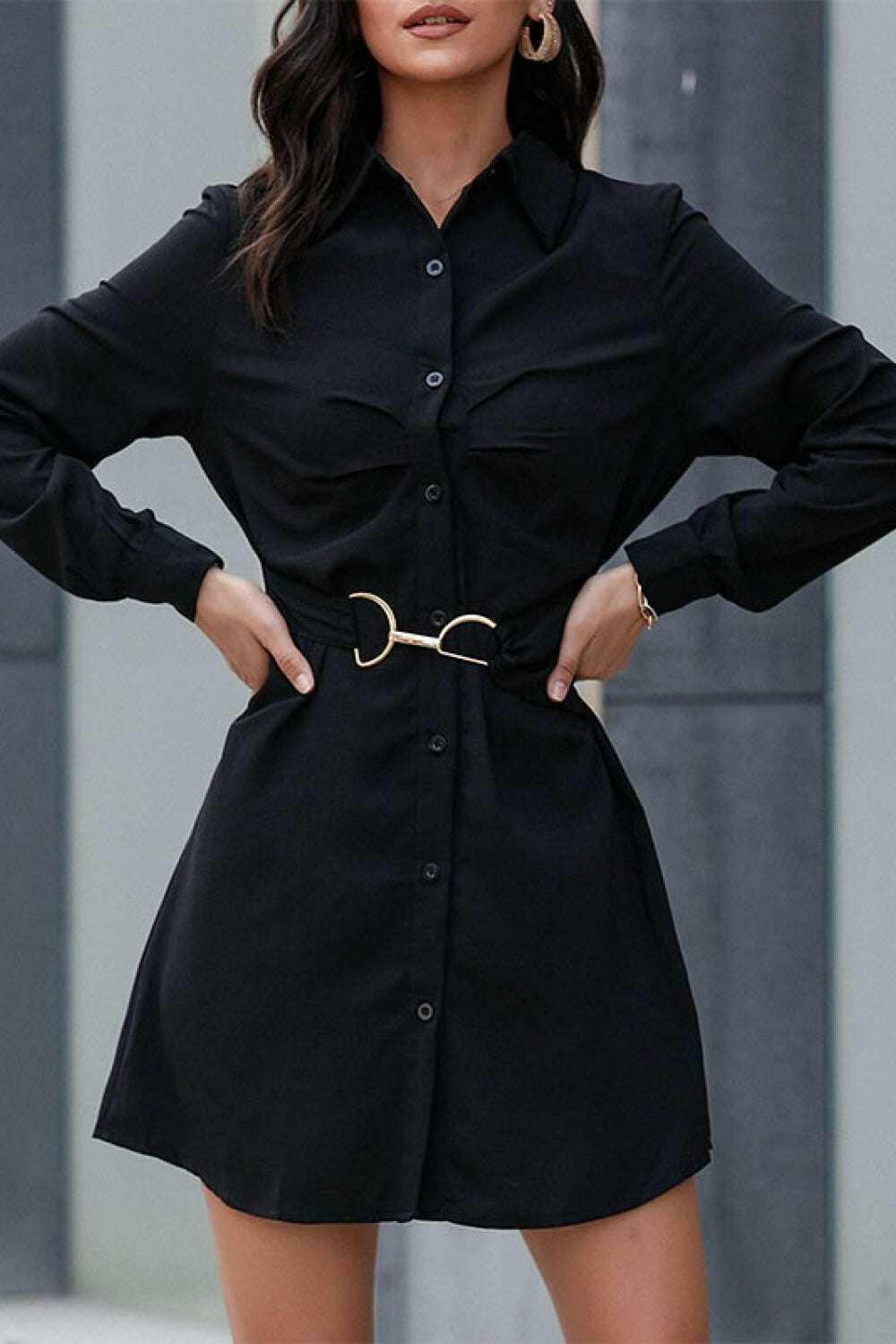 Perfee Belted Mini Shirt Dress.