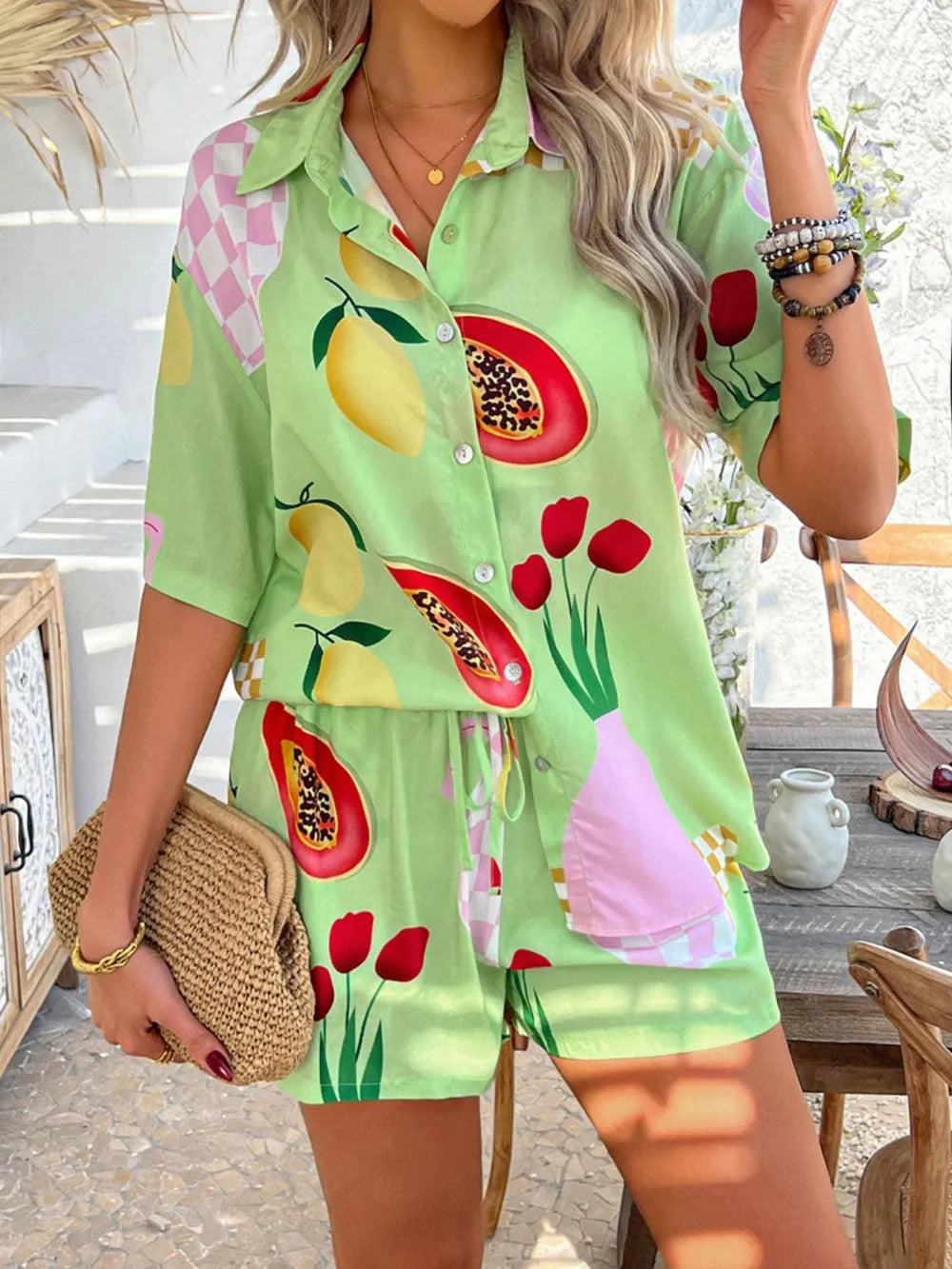 Buttoned Shirt and Shorts Set - CHIC TB