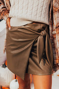 Coffee Bowknot Faux Leather Mini Skirt Dear-Lover Dropshipping
