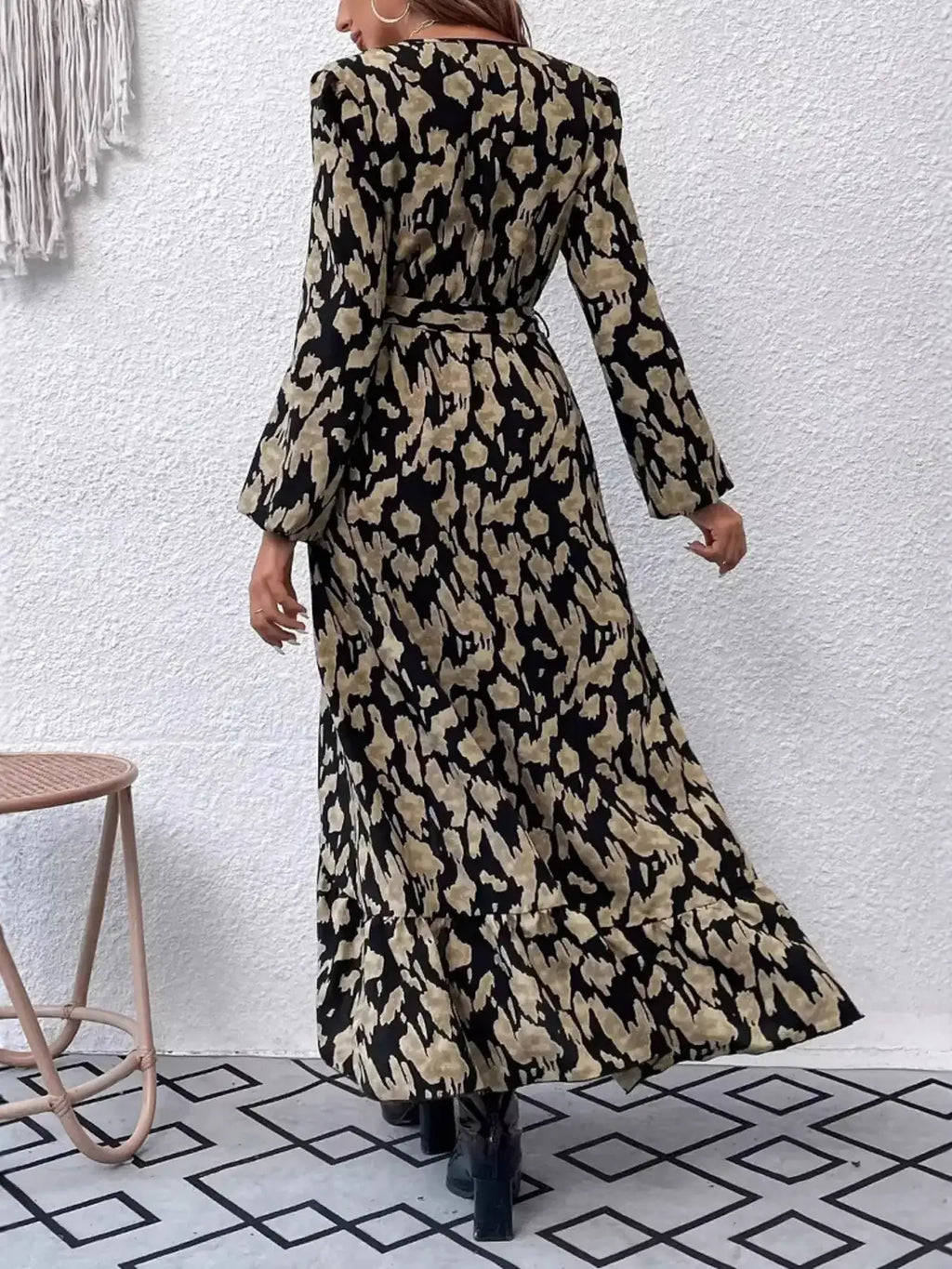 Leopard Surplice Balloon Sleeve Dress.