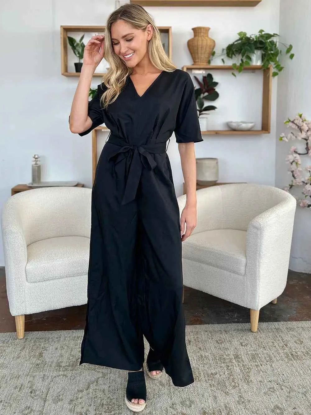 V-Neck Tied Side Slit women Jumpsuit