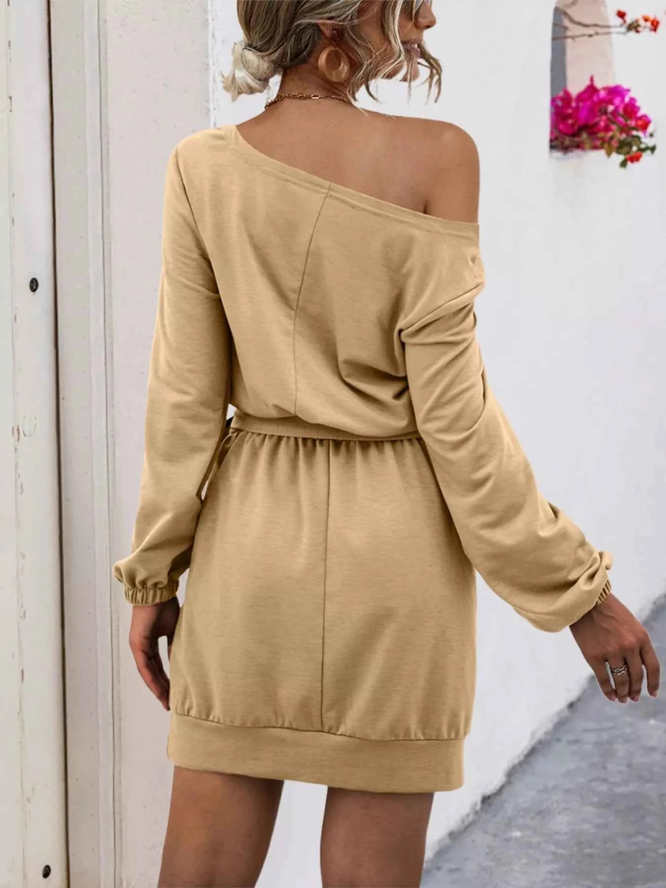 One Shoulder Tie Waist Dress
