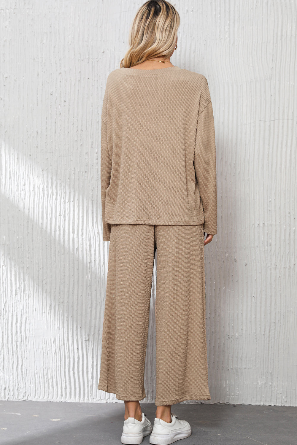 Smoke Gray Loose Textured Pullover and Pants Outfit Dear-Lover Dropshipping