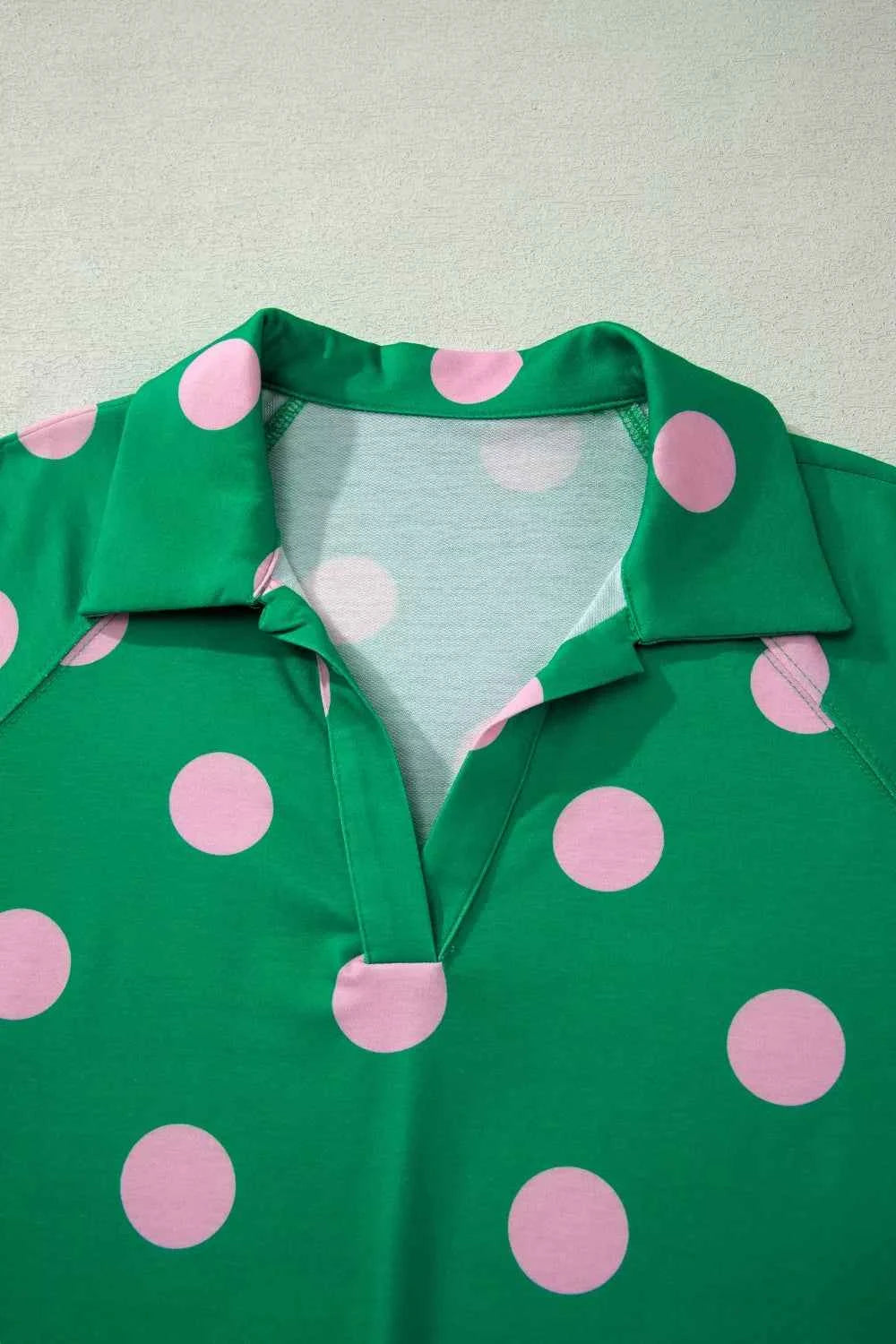 Polka Dot Print V Neck Tee Short Set