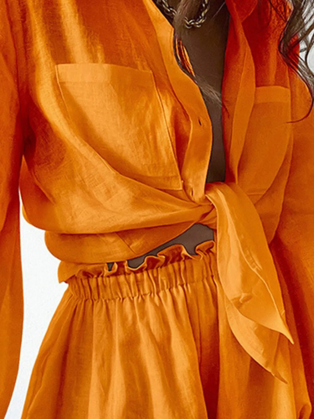 Balloon Sleeve Top and Shorts Set Plus Size.