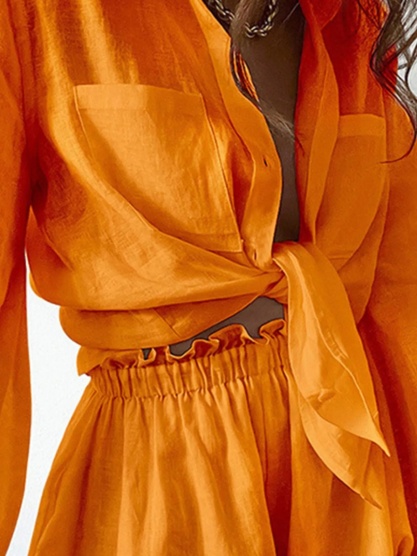 Balloon Sleeve Top and Shorts Set Plus Size.