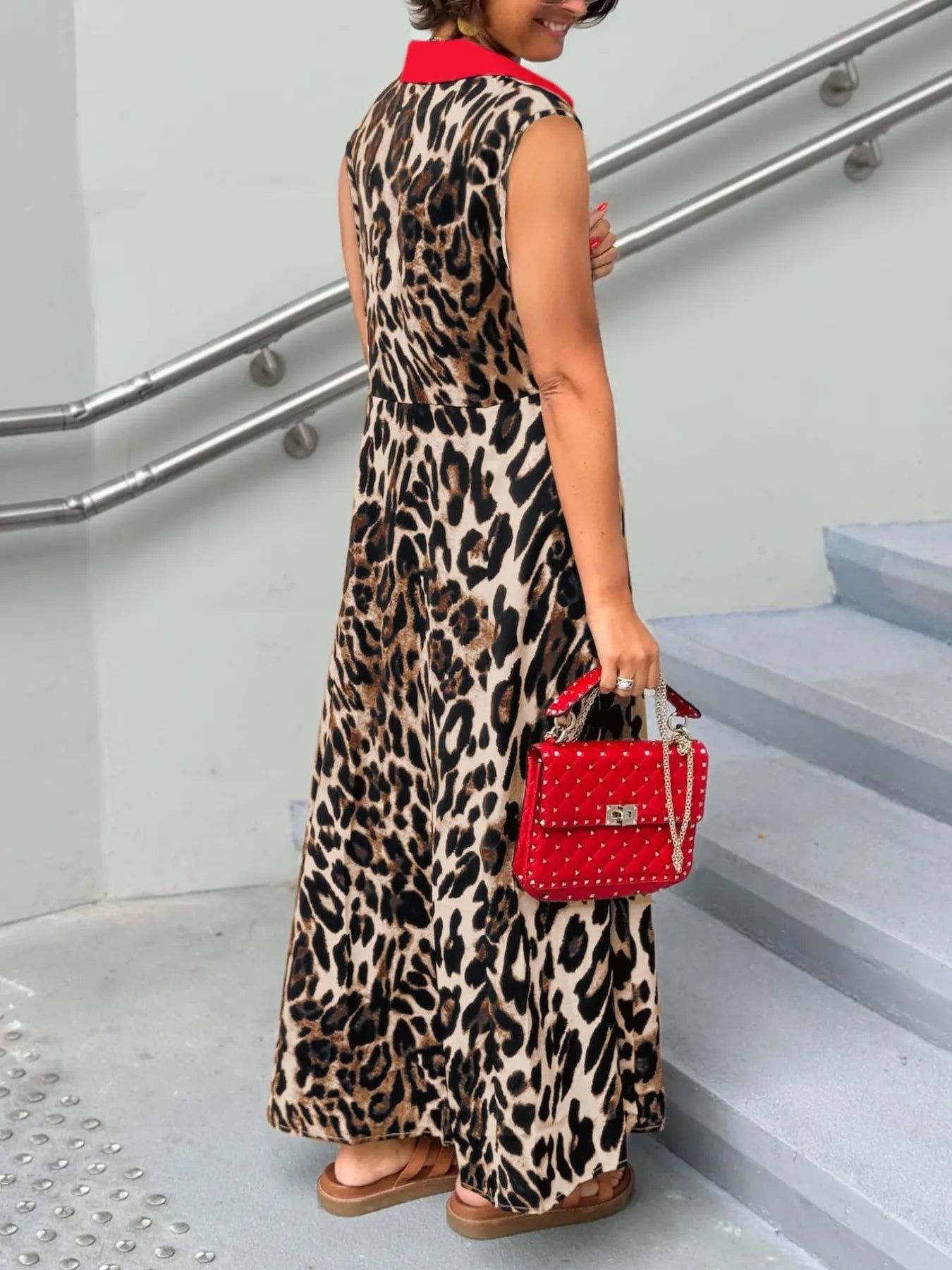 Plus Size Leopard Print Sleeveless Maxi Dress.
