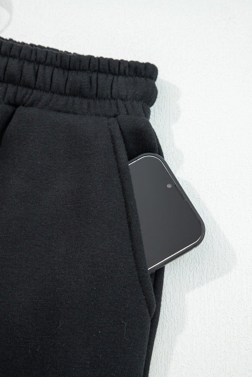 Black Fleece Lined Leopard Drawstring Elastic Waist Solid Pants Dear-Lover Dropshipping