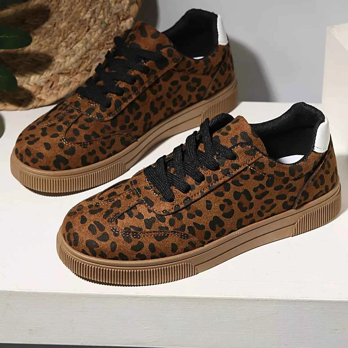 Leopard Lace Up Sneakers