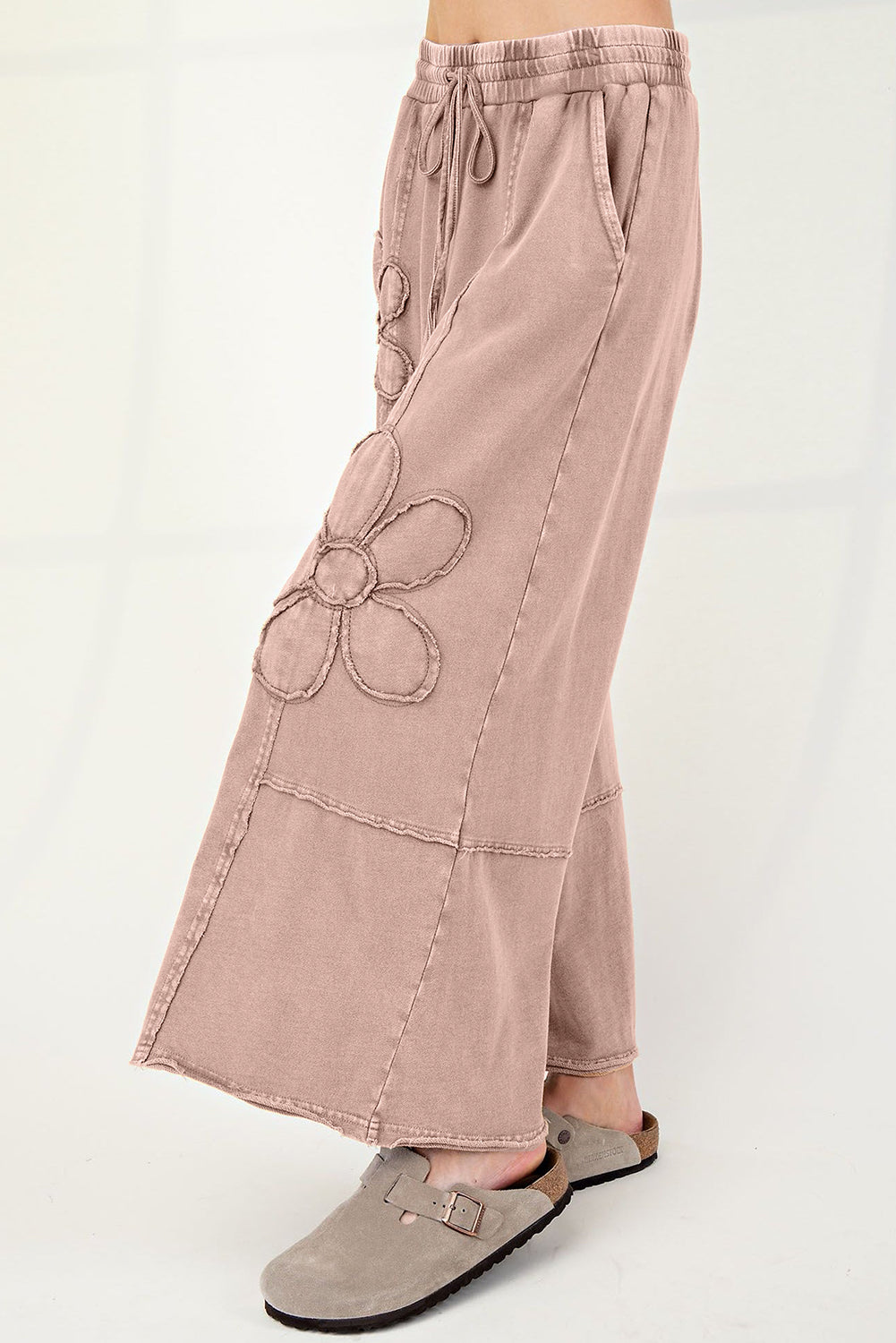 Buckskin Flower Patch Mineral Washed Terry Knit Cropped Wide Leg Pants Dear-Lover Dropshipping