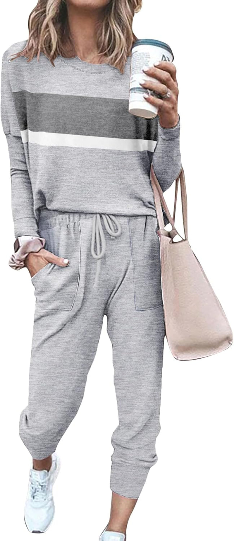 Bofell Lounge Sets for Women Two Piece Travel Outfits Sweatsuits 2 Piece Fashion 2024 Trendy Pajamas