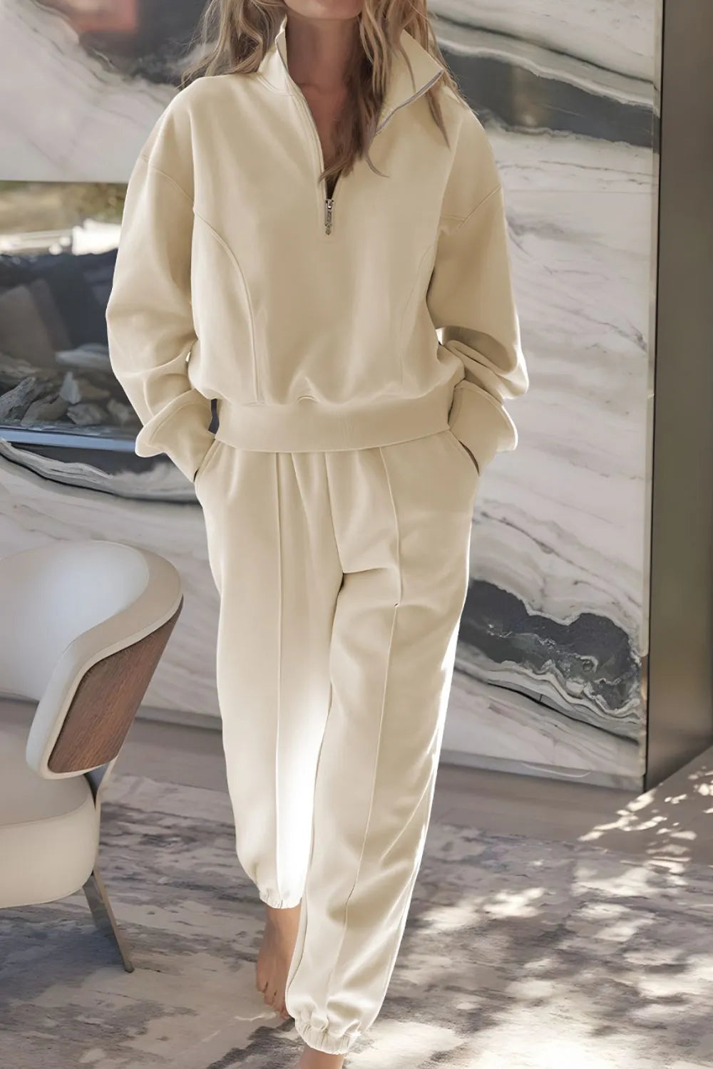 Half Zip Long Sleeve Top and Joggers Set.