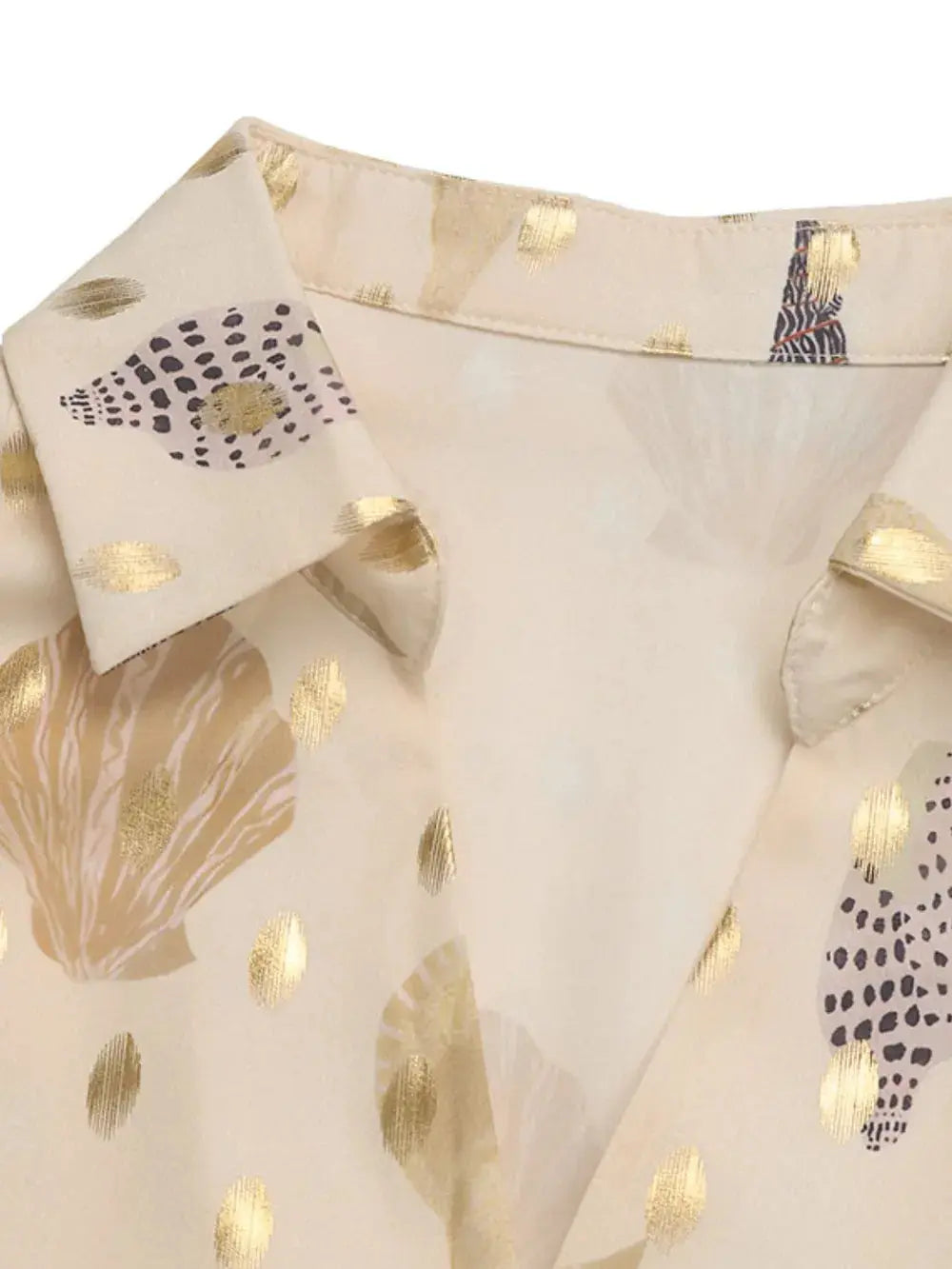 Perfee Printed Collared Neck Long Sleeve Shirt.