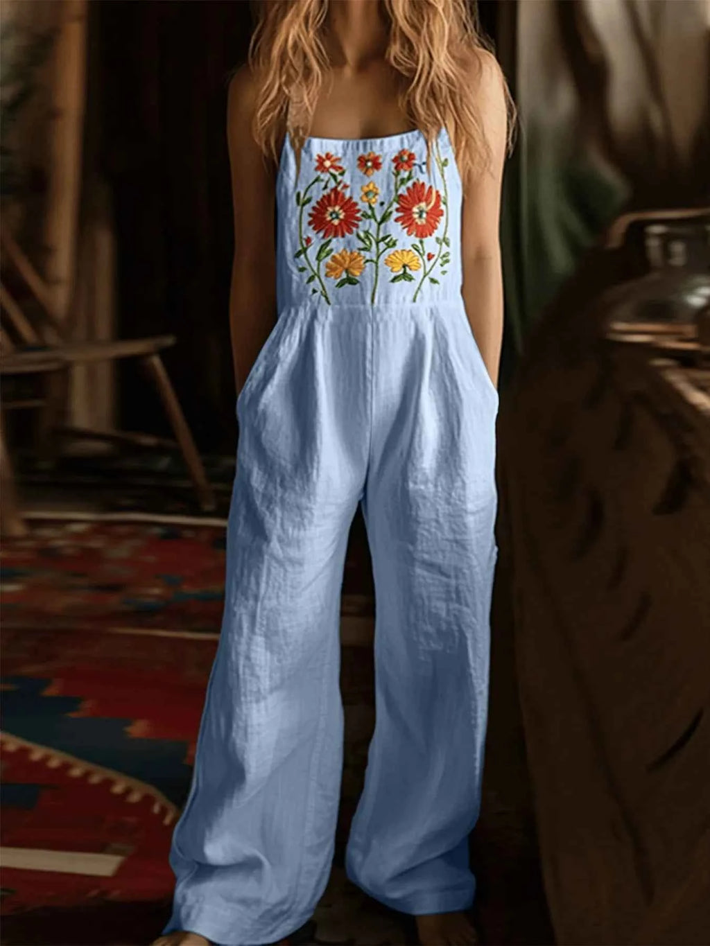Floral Embroidered Wide Leg Jumpsuit