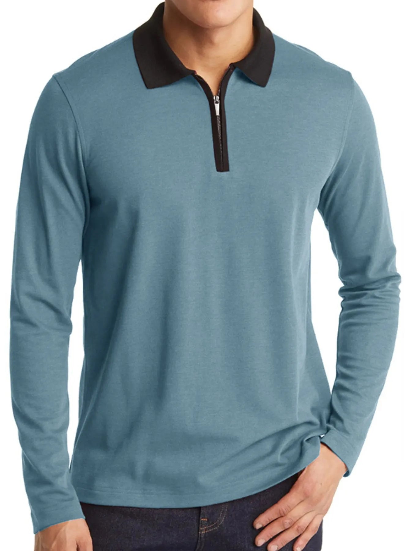 Men's Classic Long Sleeve Contrast Collar Polo Shirt.