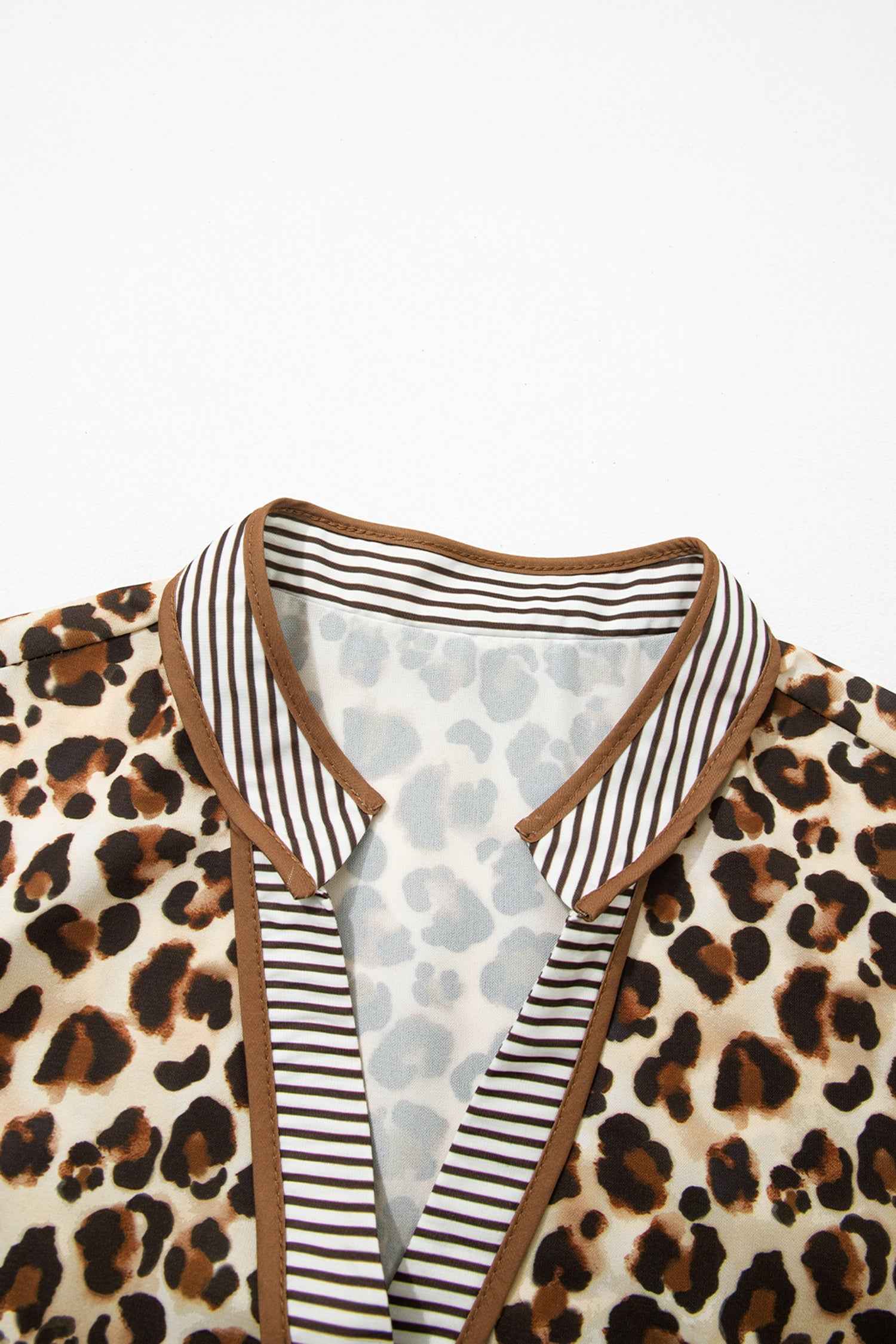 Brown Leopard Print Striped Patchwork 3/4 Sleeve Loose Mini Dress