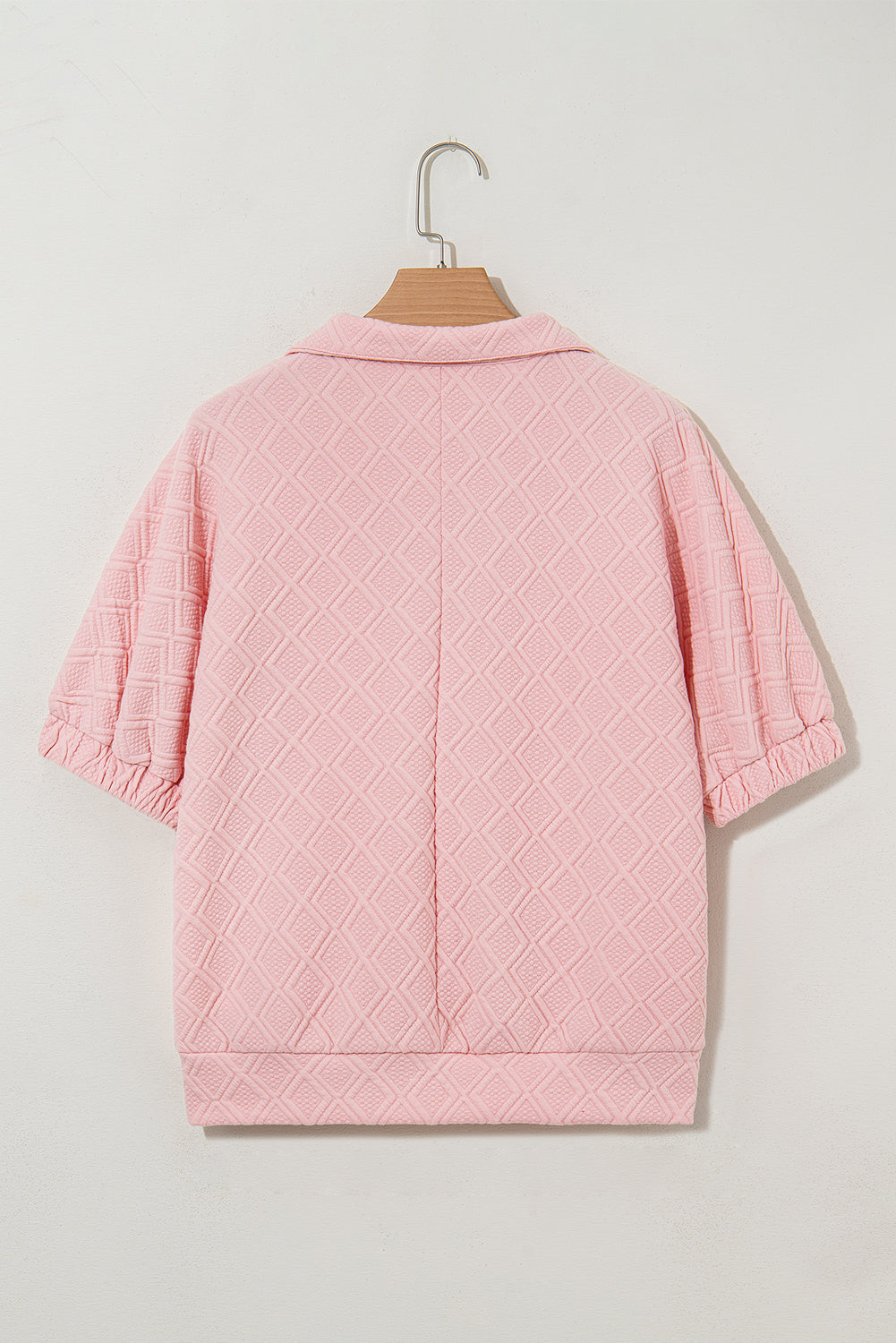 Light Pink Contrast Striped Collar Patchwork Textured Half Sleeve Blouse Dear-Lover Dropshipping