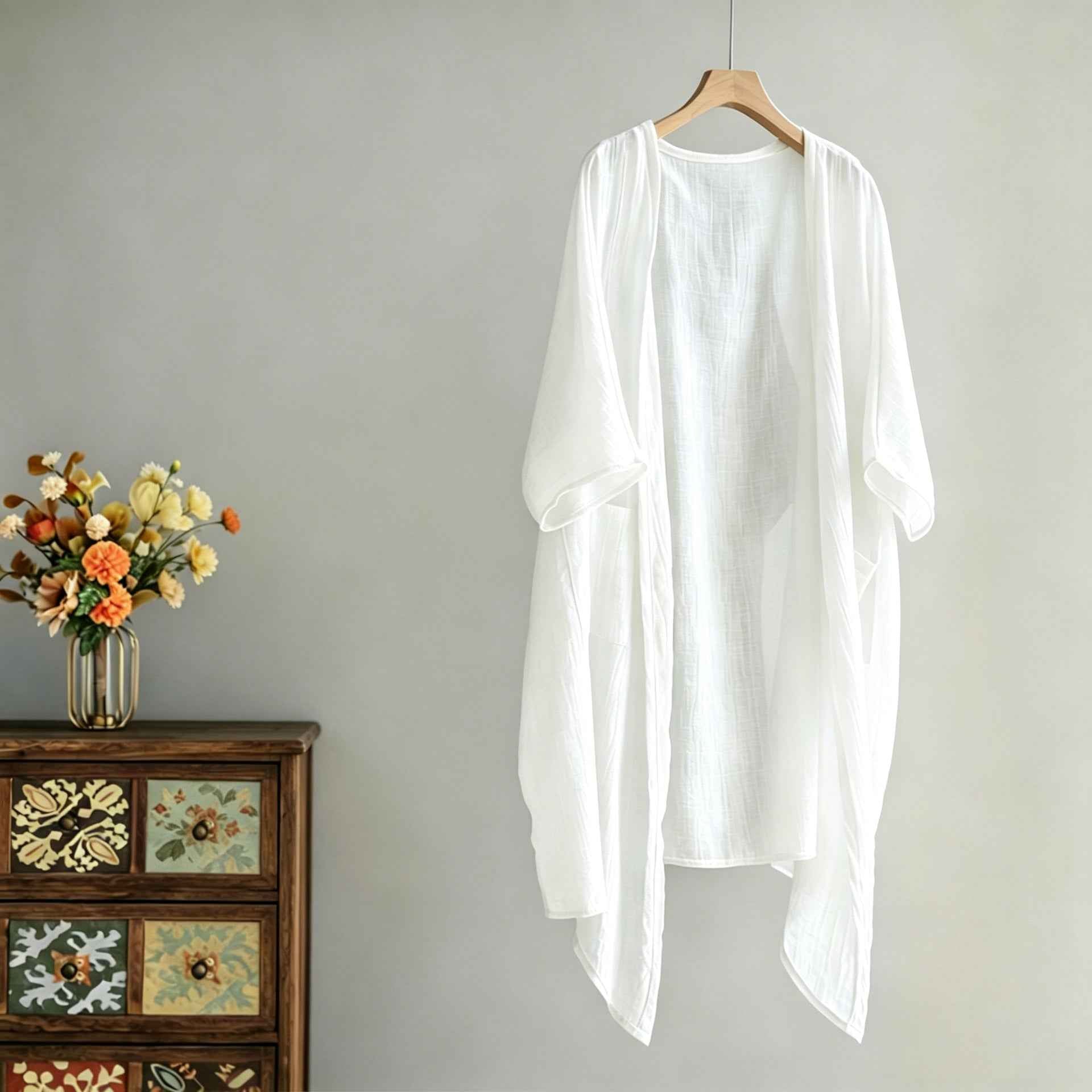 Womens Solid-color Loose-fitting Midi Shawl Coat