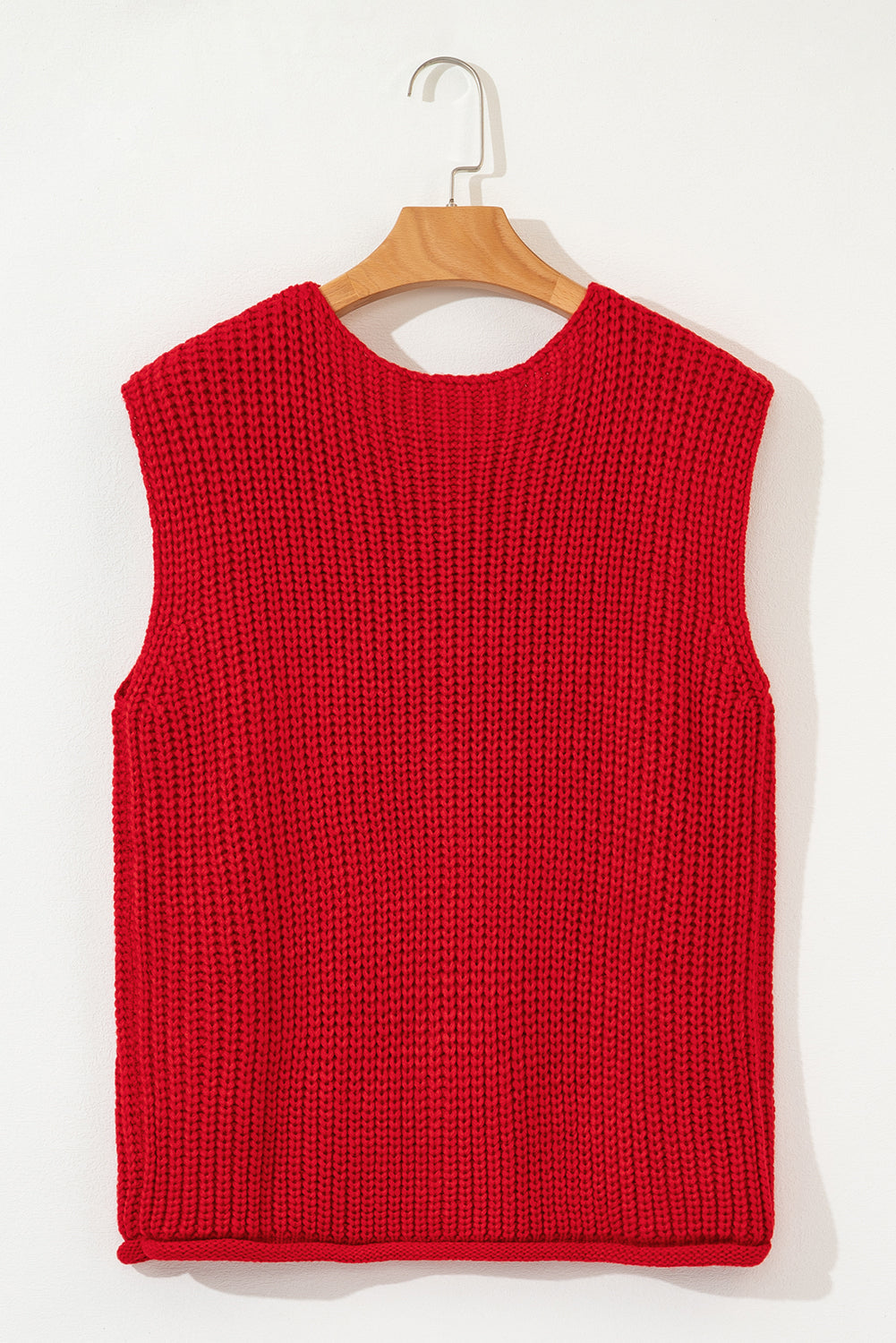 Fiery Red Solid Textured Knit Side Pockets Buttoned Sweater Vest Dear-Lover Dropshipping