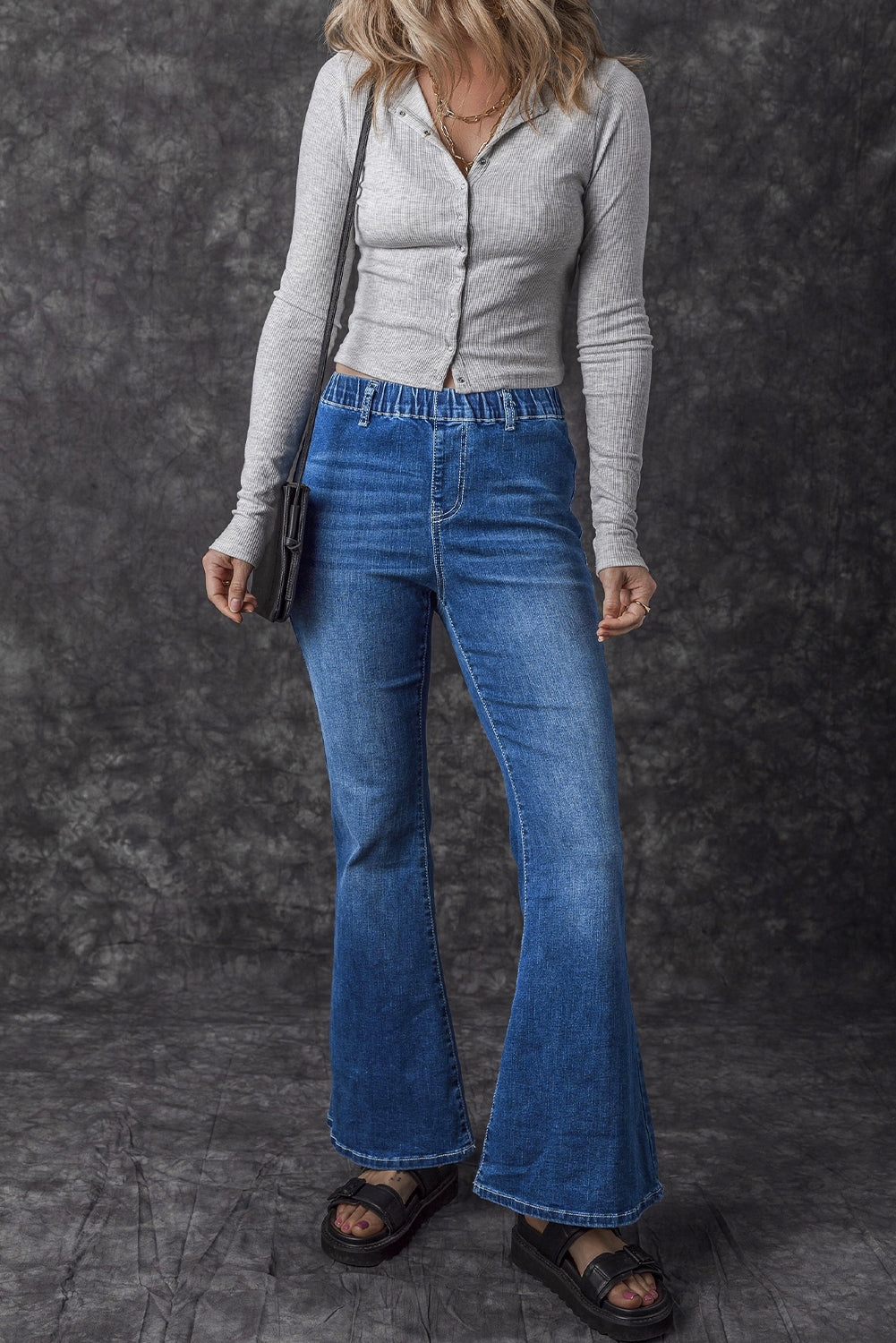 Blue Elastic High Waist Flare Jeans Dear-Lover Dropshipping