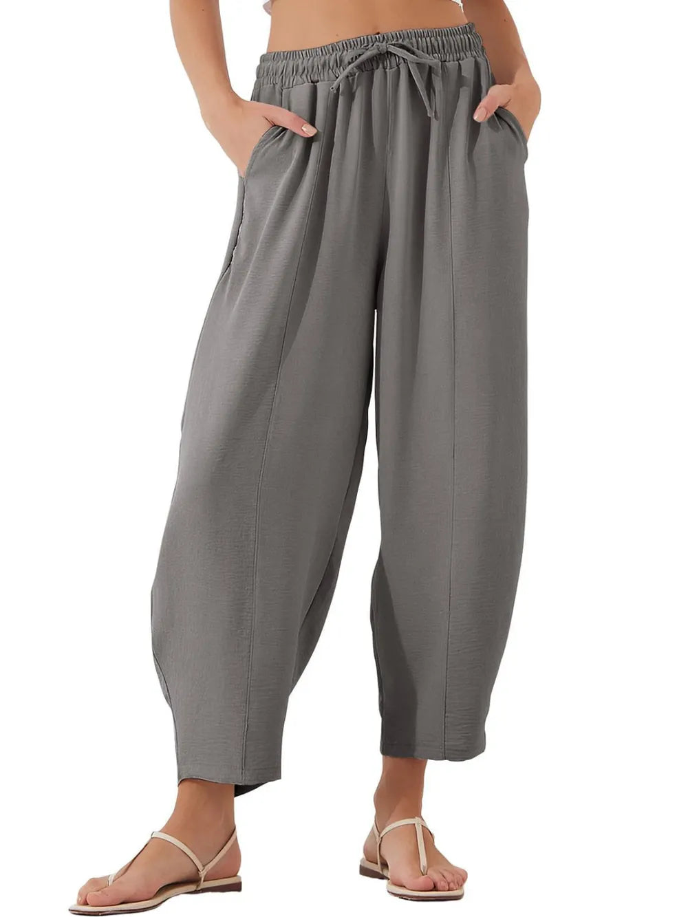 Full Size Drawstring Cropped Jogger Pants Plus Size.