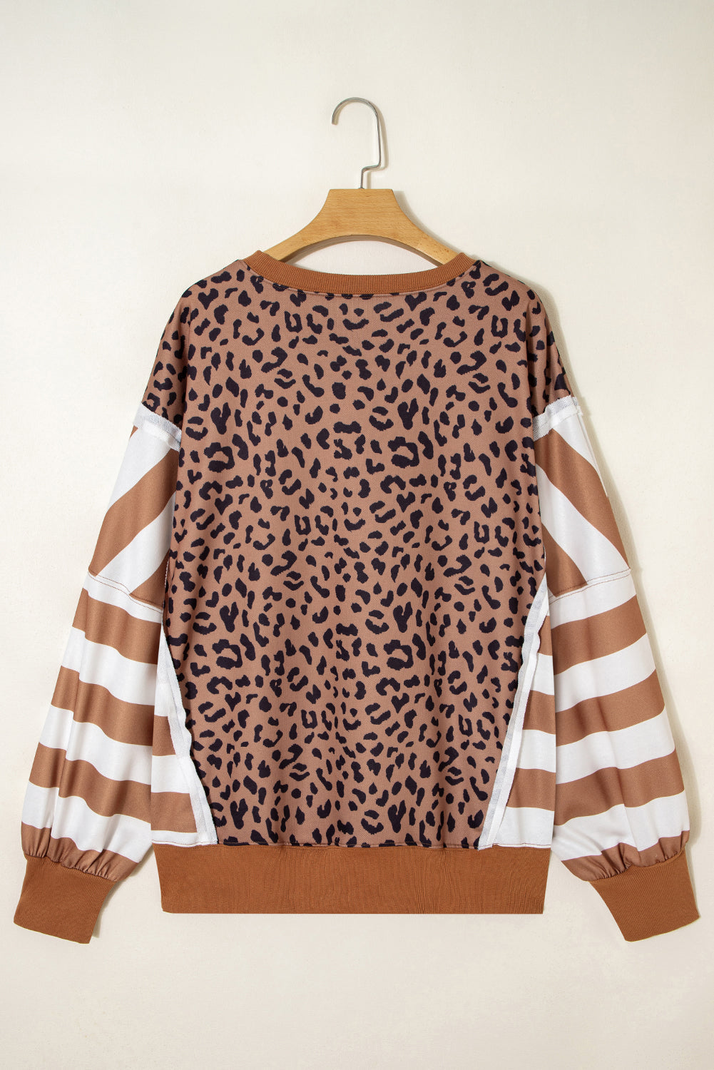 Khaki Leopard Striped Patchwork Plus Size Loose Sweatshirt Dear-Lover Dropshipping