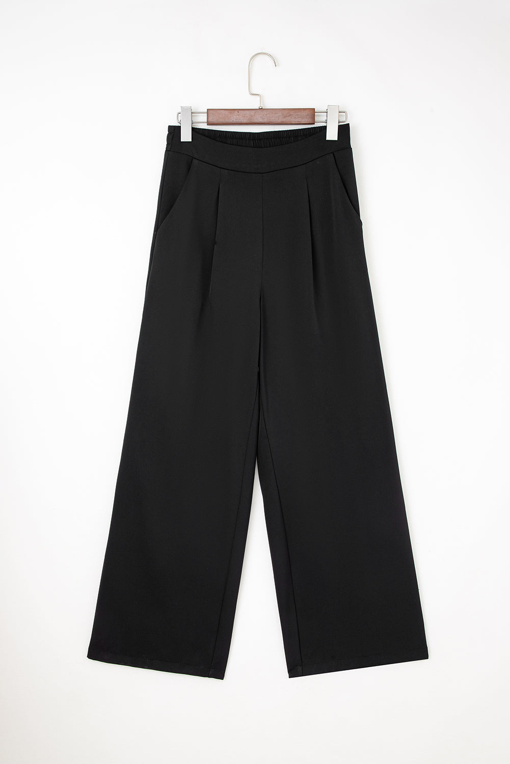Black Pleated Detail Pull On High Elastic Waist Loose Straight Pants Dear-Lover Dropshipping