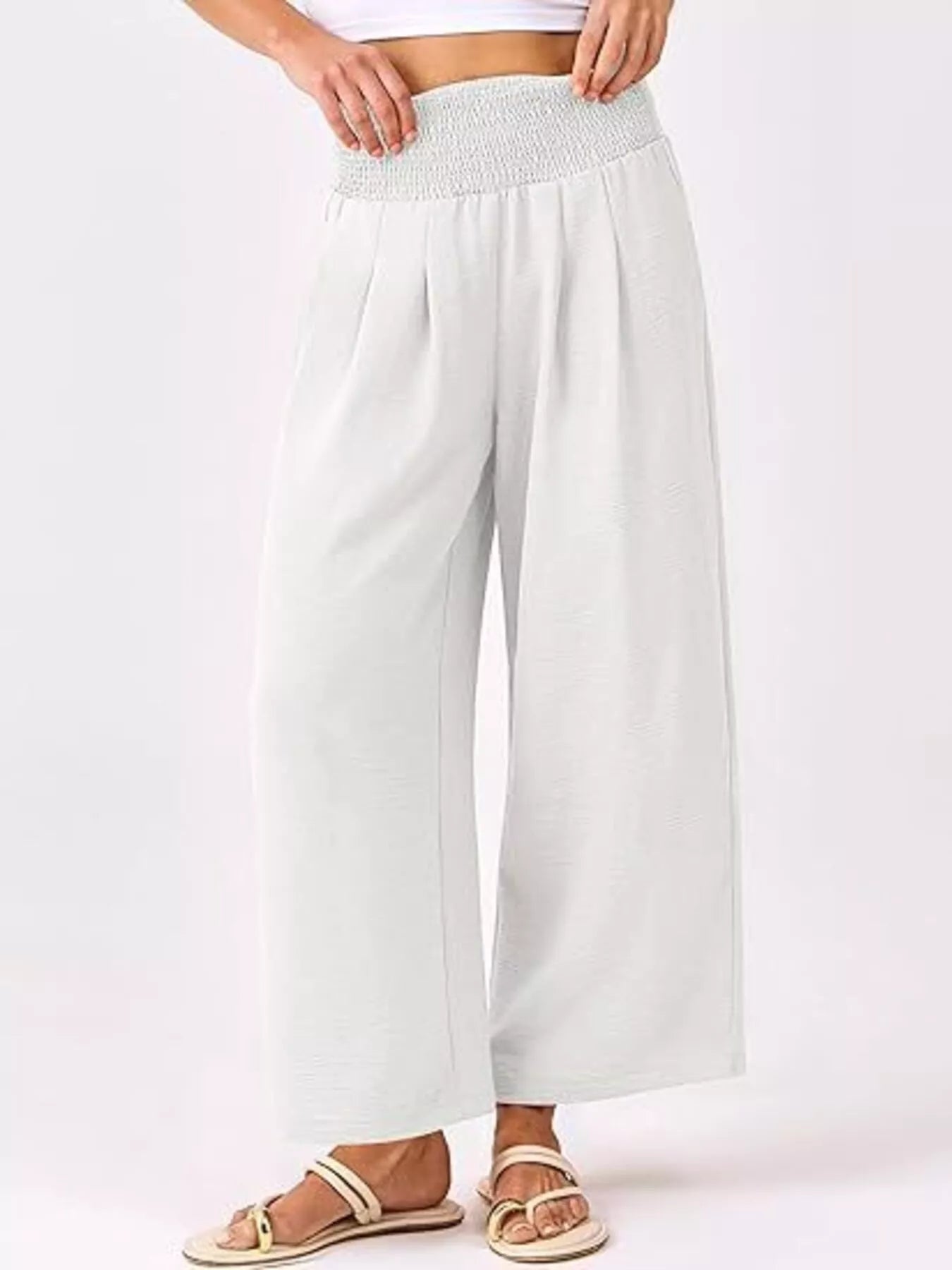 Wide Leg Smocked High Waist Pants.