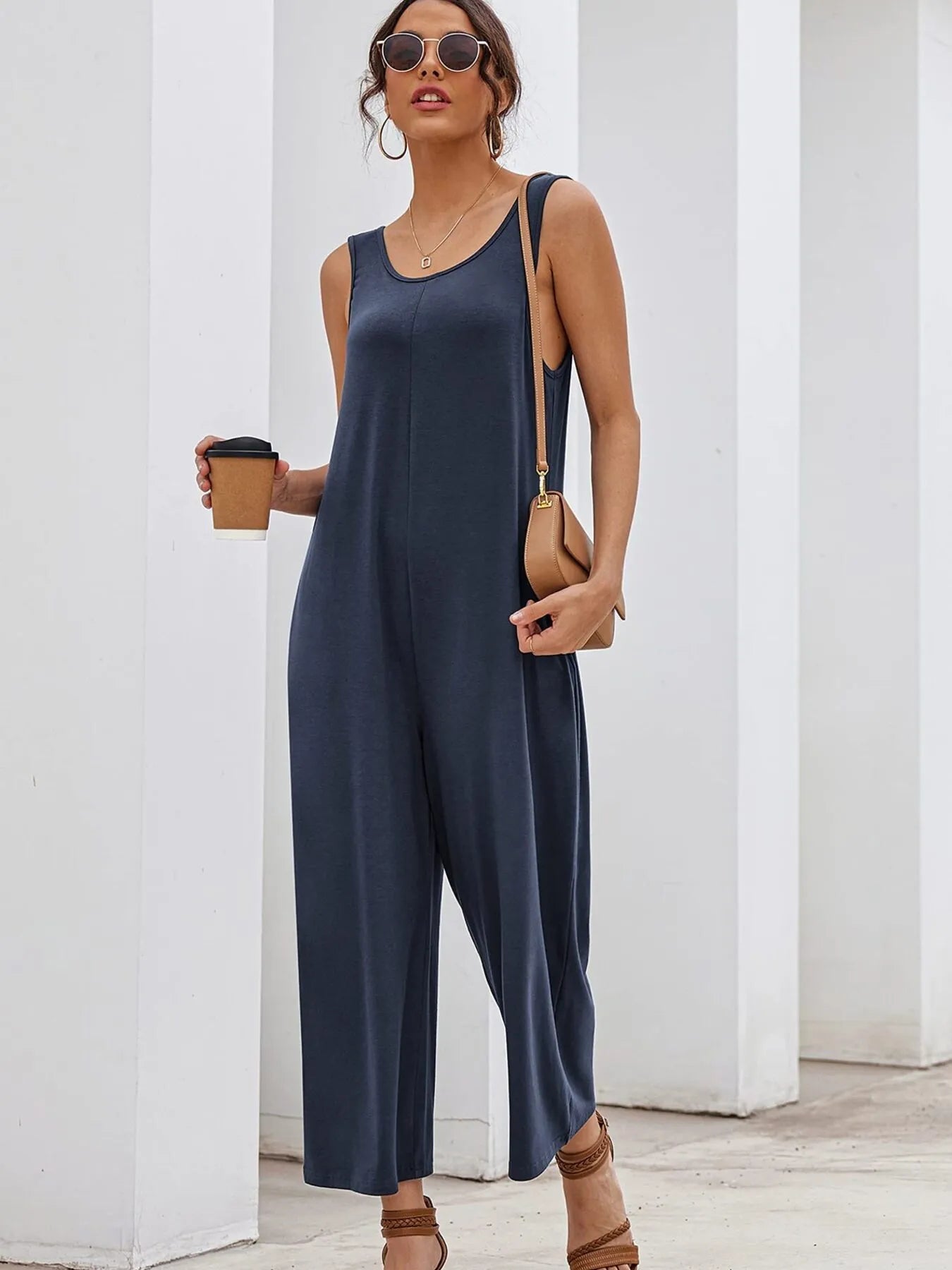 Sleeveless Wide Leg Casual Jumpsuit.