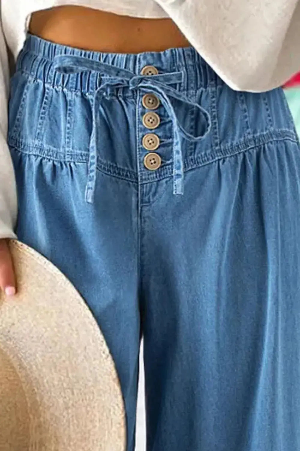 Elastic Waist Wide Leg Jeans.