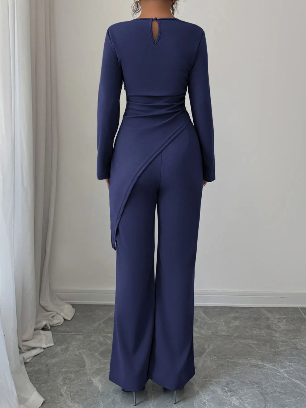 Asymmetric Long Sleeve Top and Pants Set.