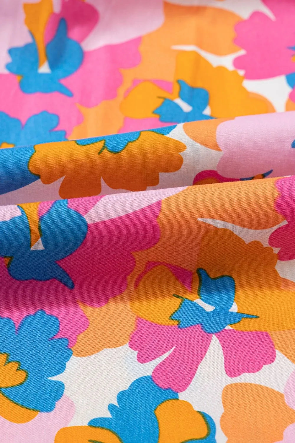 Floral Striped Edge V Neck Knotted Short Sleeve Blouse.