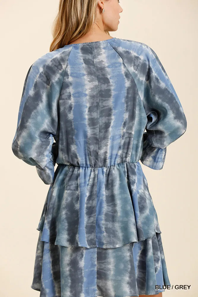 Umgee Tie Dye Ruffled Layered Dress with Elastic Waistband.