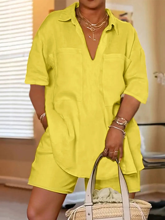 Plus Size Short Sleeve Top and Shorts Set - CHIC TB