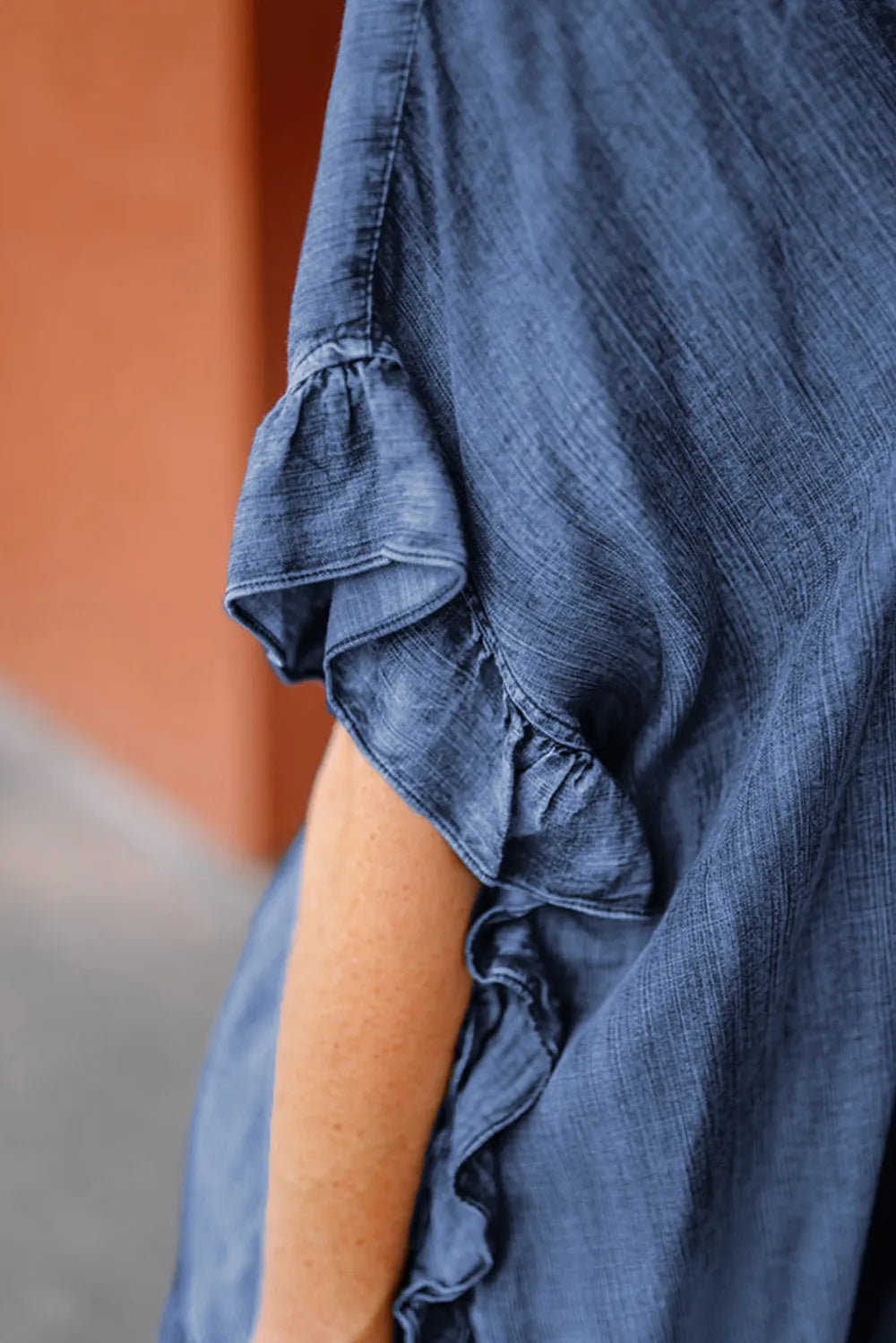 Ruffled Open Front Denim Top.