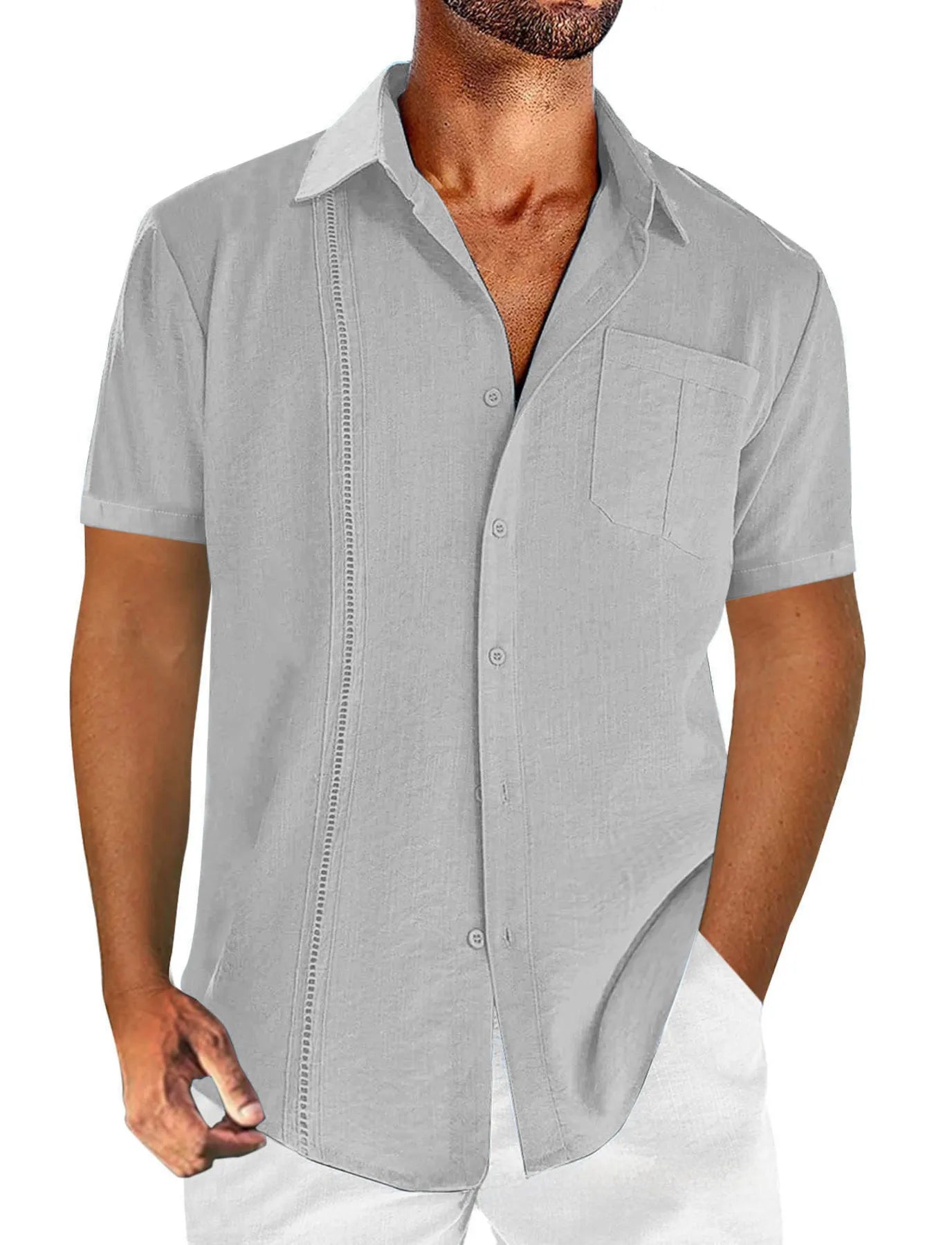 Men's Full Size Linen-Blend Short Sleeve Button-Down Shirt Plus Size.