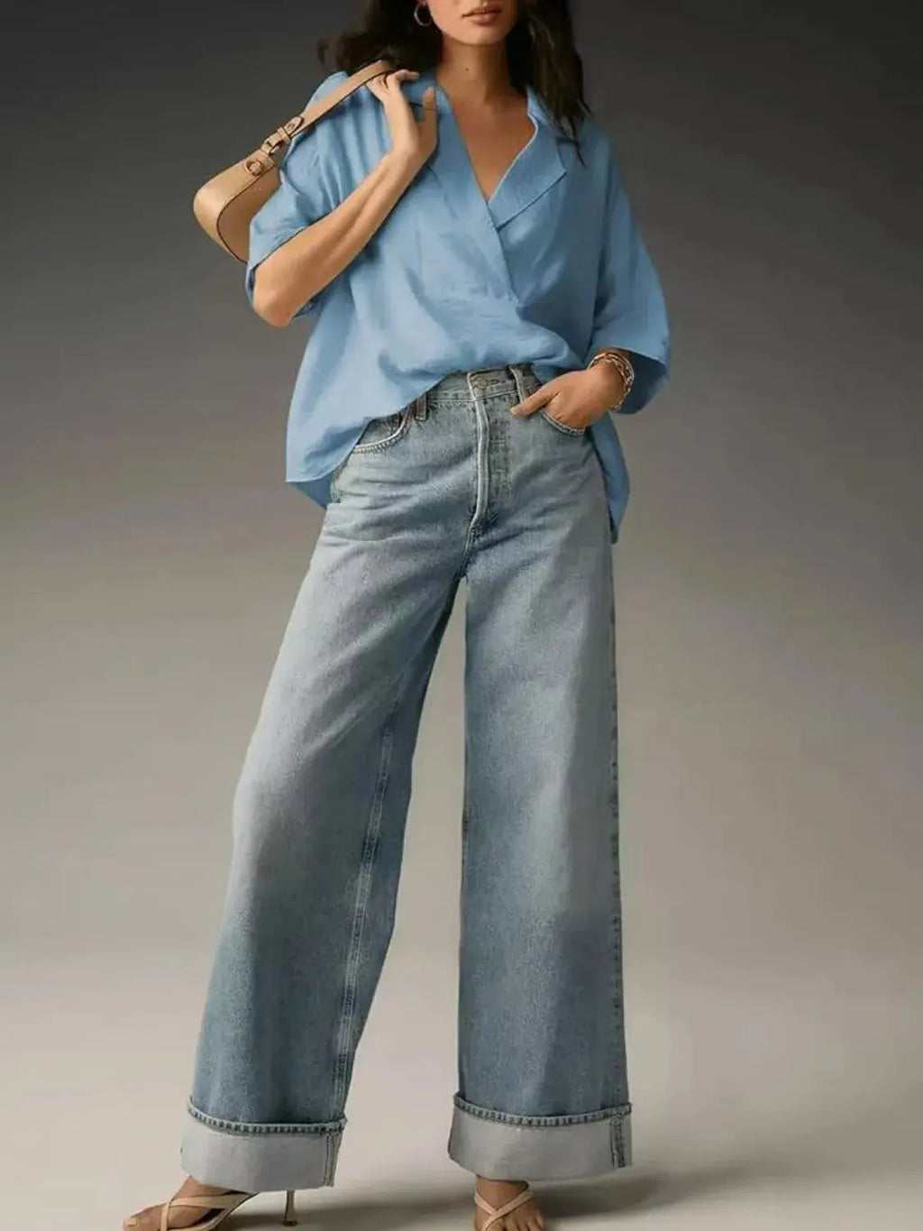 Collared Neck Half Sleeve Blouse.