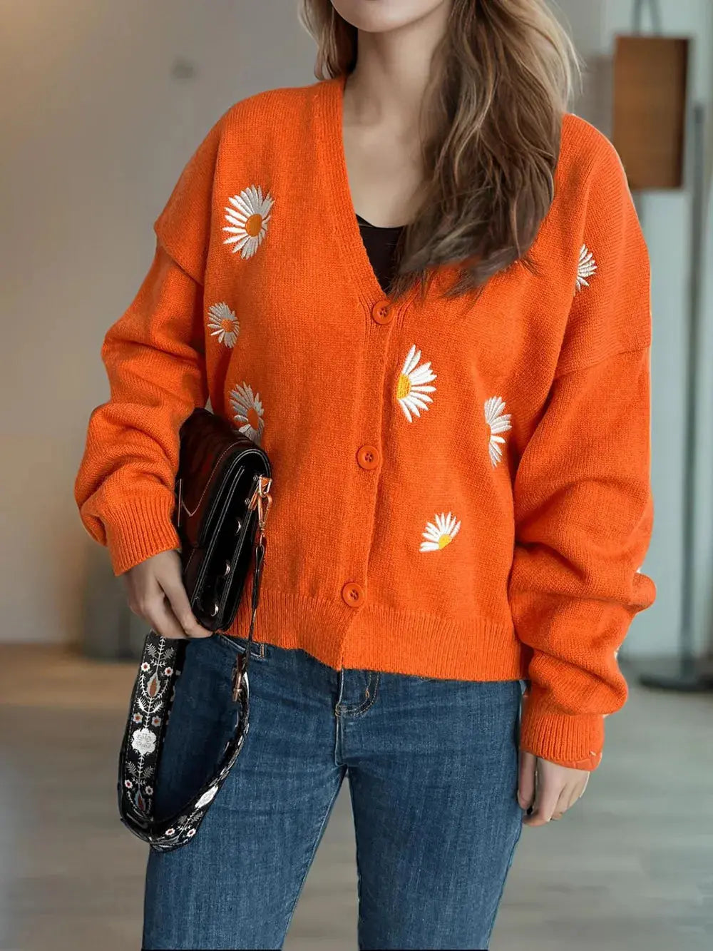 Daisy Button Up V-Neck Cardigan.