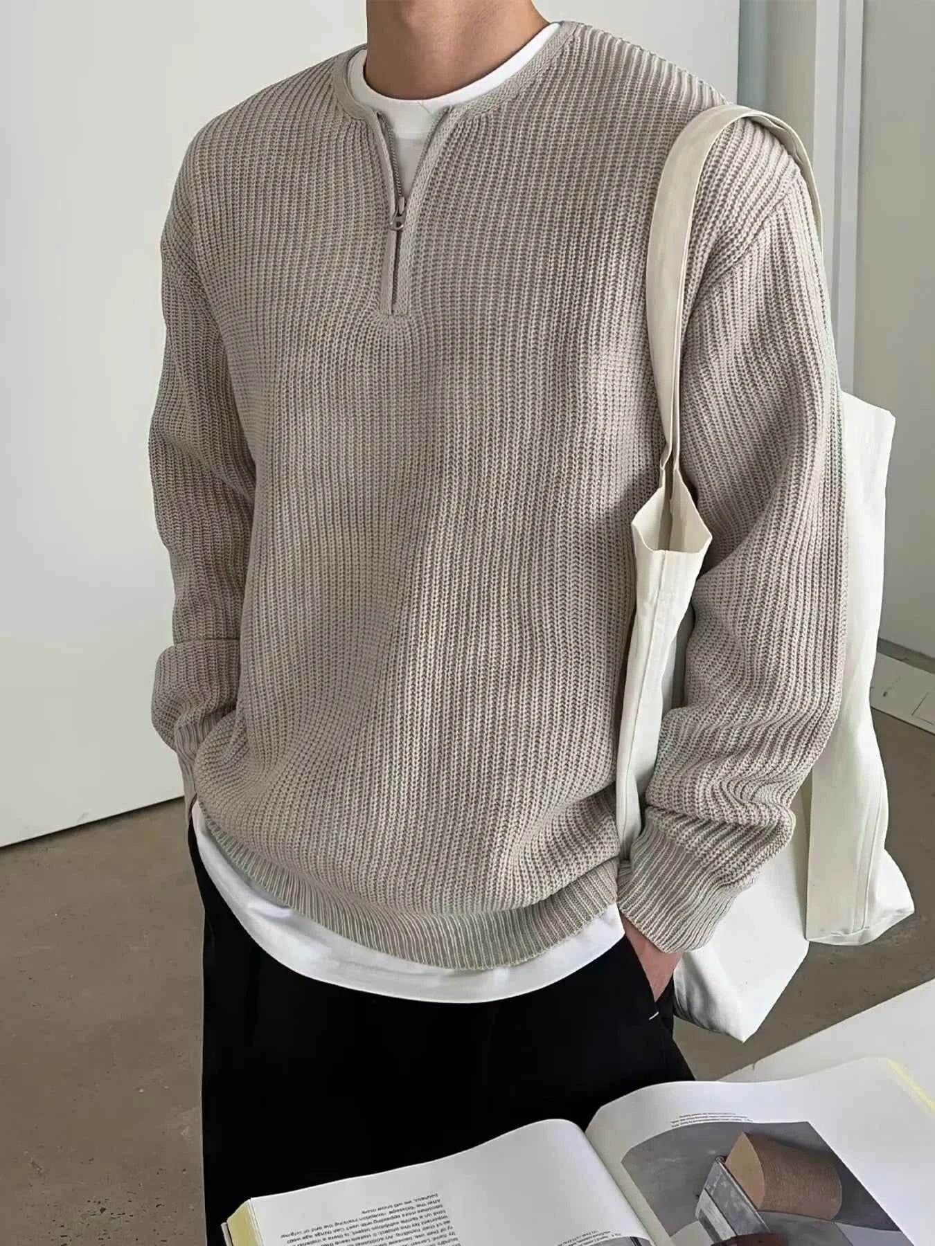 Men's Plus Size Quarter Zip Relaxed Fit Pullover Sweater