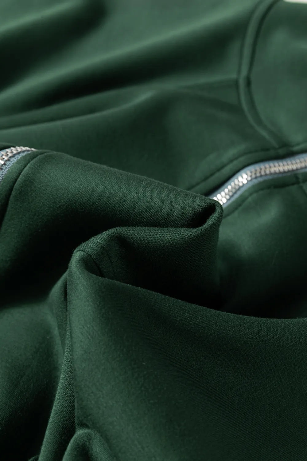 Drawstring Half Zip Long Sleeve Romper.