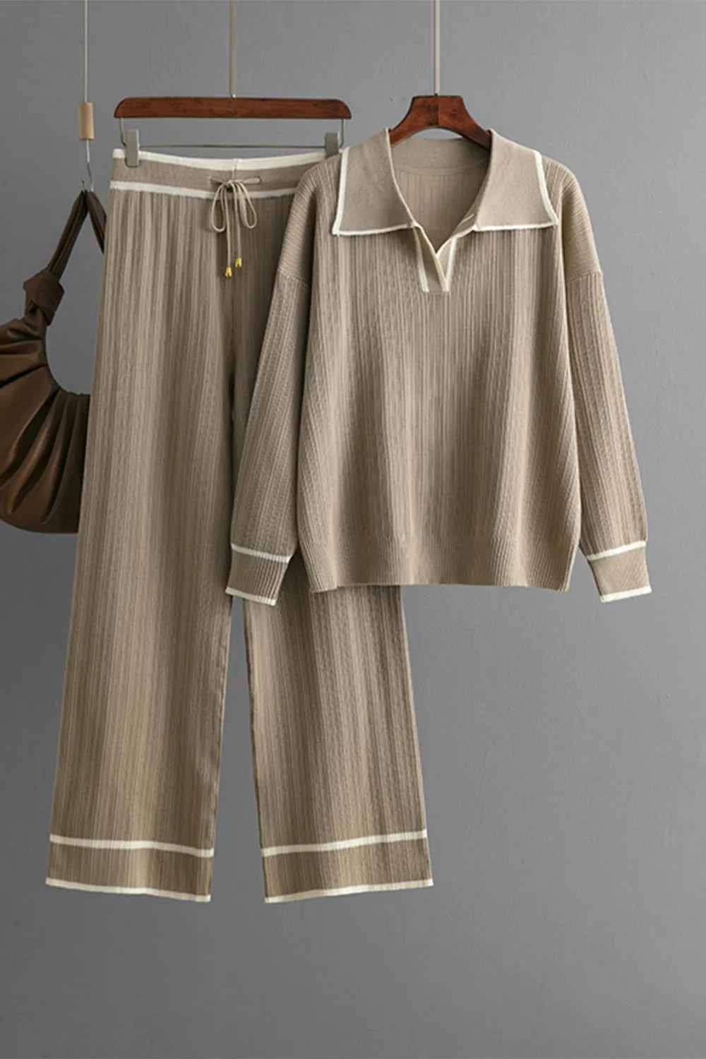 Top and Drawstring Pants Sweater Set.