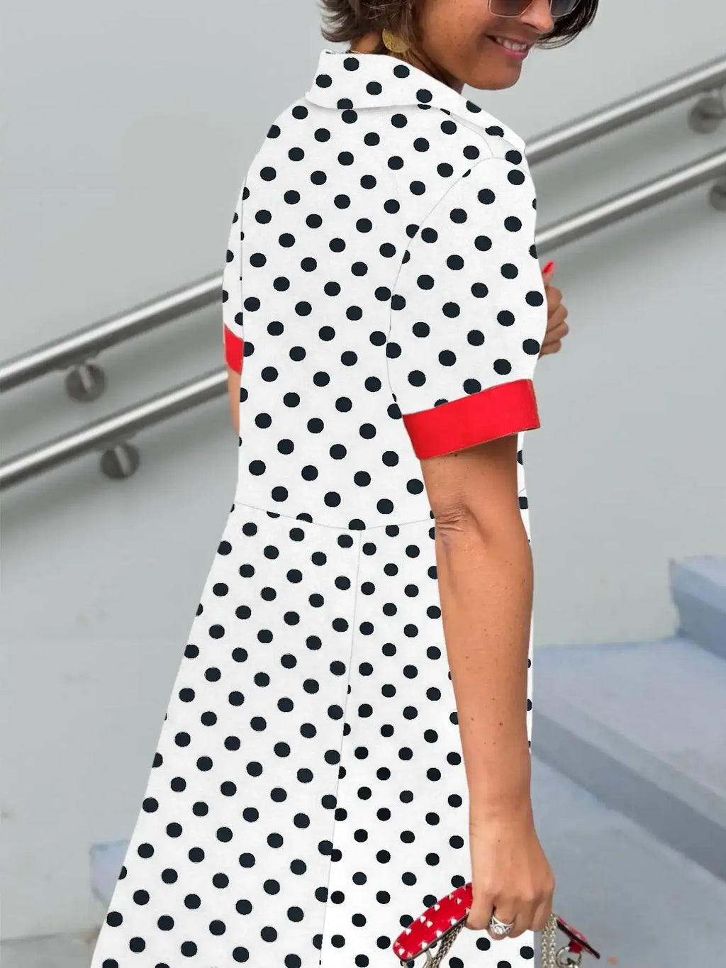 Polka Dot Short Sleeve Maxi Shirt Dress.