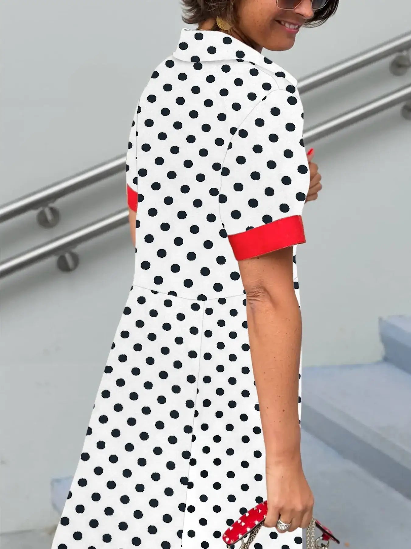 Polka Dot Short Sleeve Maxi Shirt Dress.