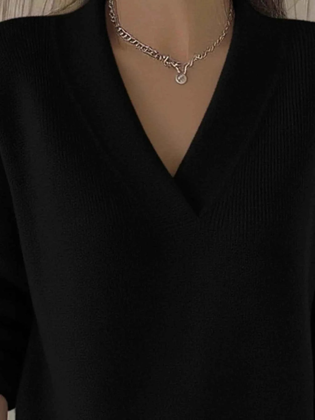 Full Size V-Neck Long Sleeve Sweater Plus Size